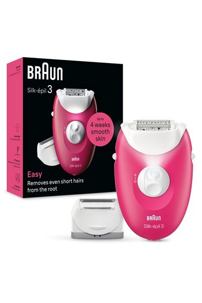 جهاز إزالة الشعر Silk-épil 3، سهل الاستخدام، مزود بضوء ذكي، و20 ملقط Microgrip، للاستخدام السلكي SE 3032 BRAUN