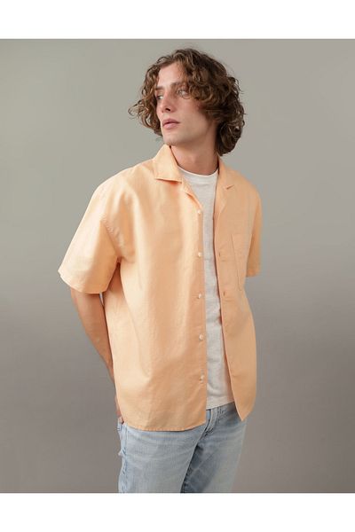 قميص AE Linen-Blend Poolside Button-Up - U-1152-2520-846 American Eagle