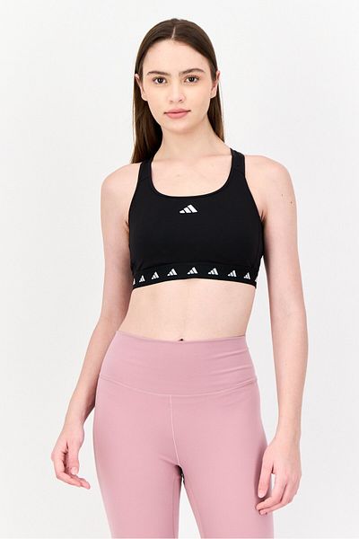 حمالة صدر رياضية مبطنة بشعار العلامة التجارية للنساء، باللون الأسود