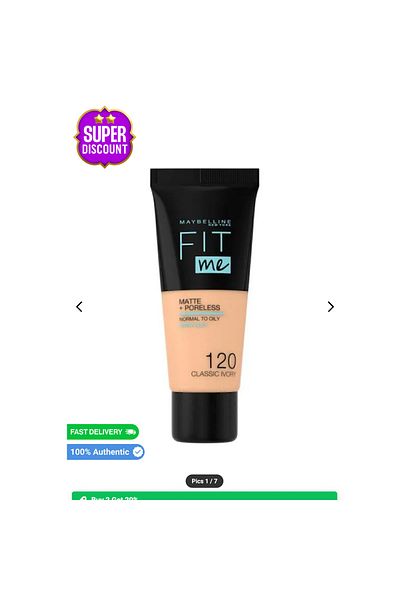 كريم أساس فيت مي غير لامع + بدون مسام - 120 كلاسيك عاجي L'oreal