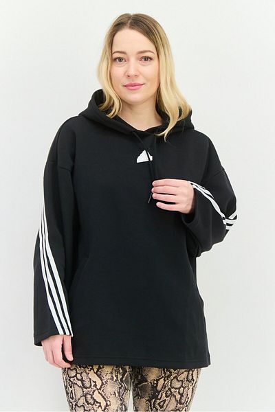 سويت شيرت رياضي نسائي بأكمام طويلة وطبعة Future Icon 3 Stripe للأنشطة الخارجية، أسود/أبيض