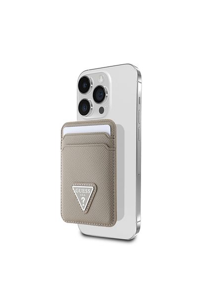 حامل بطاقات مغناطيسي من الجلد مرخص بغرفتين وشعار مثلث باللون البني