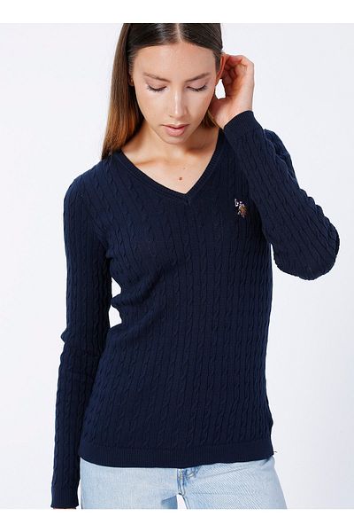 سترة نسائية بفتحة رقبة على شكل حرف V باللون الأزرق الداكن Tk03-bsk22