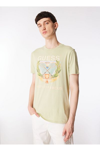 تي شيرت رجالي كاكي مطبوع برقبة دائرية M4GI60K9RM1F8IO_SS BSC WORLD FAMOUS