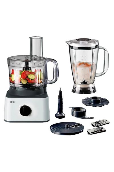 محضر طعام بنظام 8 في 1، وعاء سعة 2.1 لتر، خلاط سعة 1.8 لتر، فرم، تقطيع، بشر، خفق وهريس -FP0132 BRAUN