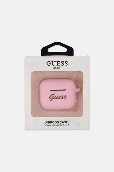 حافظة سماعات Airpods 3 بشعار العلامة التجارية مع حلقة معدنية لسلسلة المفاتيح، باللون الوردي