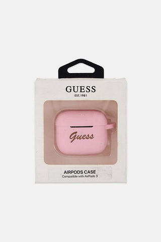 حافظة سماعات Airpods 3 بشعار العلامة التجارية مع حلقة معدنية لسلسلة المفاتيح، باللون الوردي