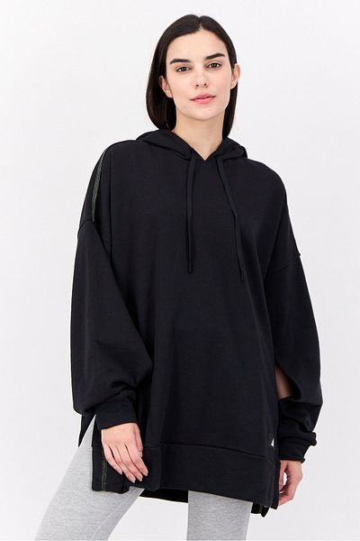 سويت شيرت رياضي نسائي بأكمام طويلة مناسب للخارج، أسود