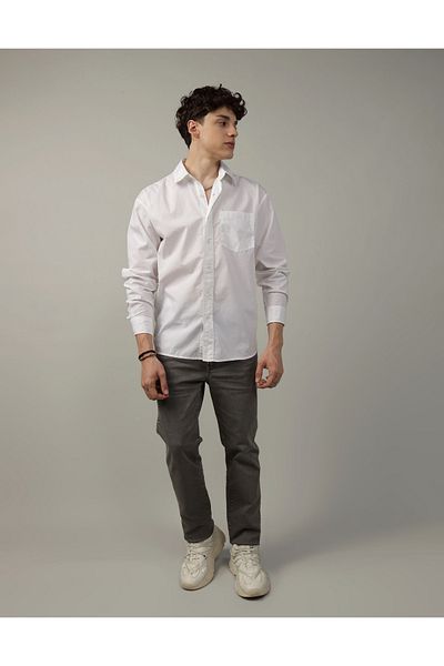 قميص AE Poplin Everyday Button-Up American Eagle