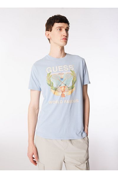 تي شيرت رجالي مطبوع برقبة دائرية باللون الأزرق - M4GI60K9RM1FB3H_SS BSC WORLD FAMOUS