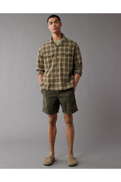 قميص ميكانيكي من AE Linen-Blend U-2512-6257-380 - U-2512-6257-380 موديل ميكانيكي American Eagle