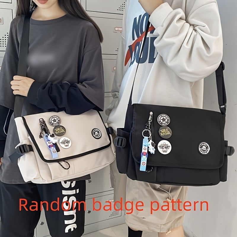 حقيبة كتف للرجال، حقيبة كروس بودي يابانية بسيطة وعصرية، حقيبة كتف هارجوكو عصرية بسعة كبيرة، حقيبة طلاب، حقيبة عمل للنساء