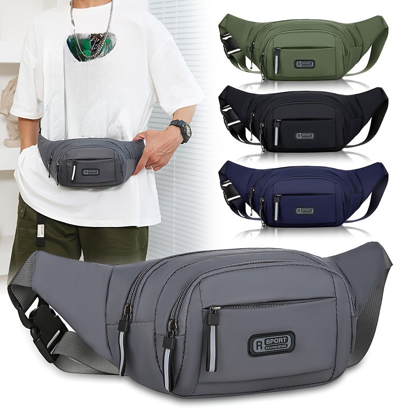 حقيبة خصر كبيرة الحجم من النايلون للرجال - حزام كتف قابل للتعديل، 4 سحابات لاصقة ليلية، قابلة للطي، خفيفة الوزن، مثالية للرياضات الخارجية، التسلق، التنقل، حقيبة خصر رياضية|حقيبة حزام قابل للتعديل|إغلاق بسحاب، حقيبة فائدة