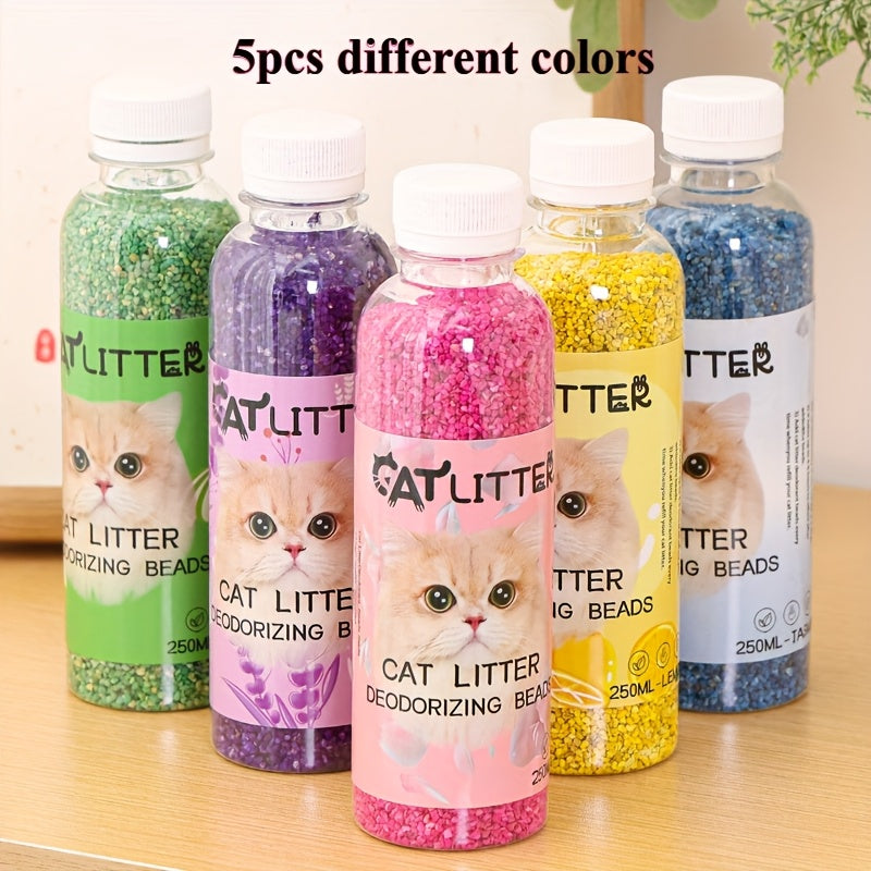 5 قطع حبيبات مزيلة الروائح لأوساخ القطط بألوان مختلفة، عطر خالٍ من الرائحة مناسب لجميع أنواع فضلات القطط - مستلزمات تنظيف الحيوانات الأليفة