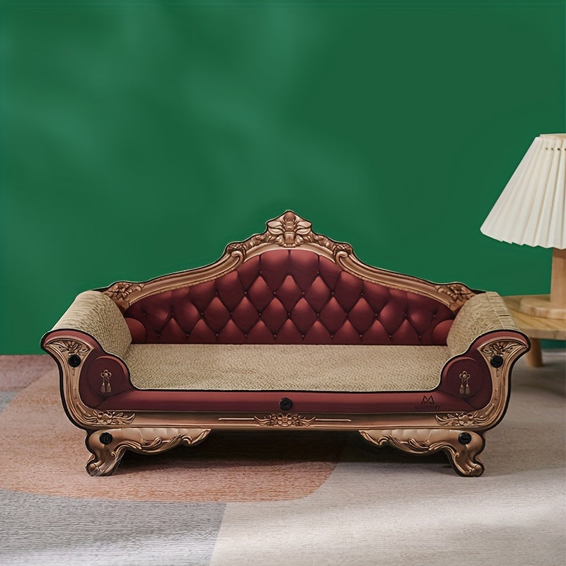 أريكة كلاسيكية لخدش القطط - مصنوعة من كرتون مضلع مزدوج الطبقات، وسادة خدش متينة وسهلة التنظيف للقطط، باللون البني الداكن - مادة آمنة للحيوانات الأليفة مع تصميم مريح، مثالية للاسترخاء واللعب للقطط.