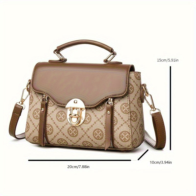 حقيبة كتف وحمل يد للنساء قابلة للتحويل مع حزام قابل للتعديل وإغلاق بقفل دوار - أنيقة بنقشة شبكية باللون الكاكي/البني الفاتح/الأزرق، متعددة الاستخدامات للاستعمال اليومي والمهني