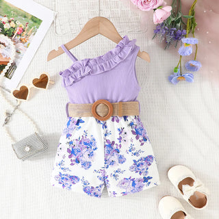 2024 كاجوال print بدون أكمام suspender lace conjoined بدلة for بنات breathable جديد ربيع and صيف clothes