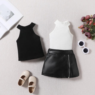 2024 صيف بنات fashion بدلة custom logo infant clothing طقم فيست توب and جيب with solid pattern minimum order 2pcs