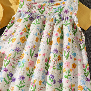 موضة 2025 خريف بنات clothing طقم cross-border بدلة floral pastoral ستايل أكمام طويلة أميرة جيب condole belt