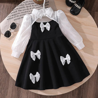 موضة 2025 خريف جديد children's sweet bow تل أكمام طويلة فستان
