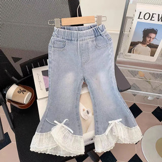 موضة 2025 خريف جديد cute lace jacket and jeans طقم قطعتين كاجوال foreign ستايل children's clothing for babies plus size