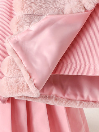 موضة 2025 خريف/شتاء جديد بنات' طقم: بنات' pink hairy فيست+bottom shirt+بليسيه قصير جيب 3-piece طقم