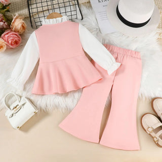 موضة 2025 خريف/شتاء جديد بنات' طقم with ستايل غربي ستايل open button أكمام طويلة توب and fashionable trumpet pants طقم قطعتين