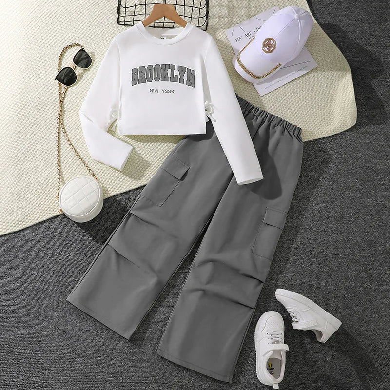 موضة 2025 cool بنت clothing 8-12 year children boutique teenage 2 piece sets أطفال بنات clothing طقم