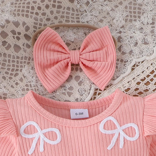 موضة 2025 european american cute ستايل fly كم baby coat pit bow embroidery floral cotton fart coat طقم socks hair band