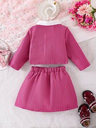 موضة 2025 european & american بنات' كاجوال ربيع وخريف collection small fragrance pink طويل-sleeved tops and جيب