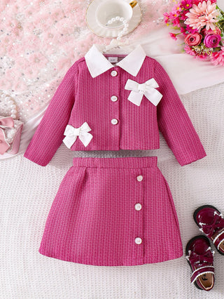 موضة 2025 european & american بنات' كاجوال ربيع وخريف collection small fragrance pink طويل-sleeved tops and جيب