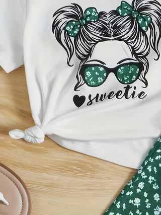 موضة 2025 european american ستايل كاجوال cross-border children's clothing بنات printed jacket with micro-pants بدلة