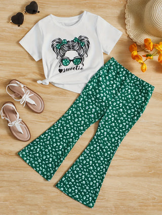 موضة 2025 european american ستايل كاجوال cross-border children's clothing بنات printed jacket with micro-pants بدلة