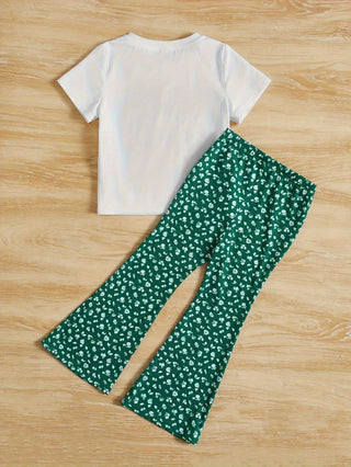 موضة 2025 european american ستايل كاجوال cross-border children's clothing بنات printed jacket with micro-pants بدلة