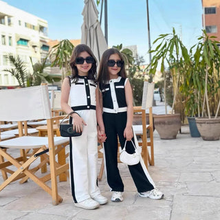 موضة 2025 بنات' جديد صيف طقم، صيف خفيف، فخم بدون أكمام clothes، بنات' pants طقم قطعتين