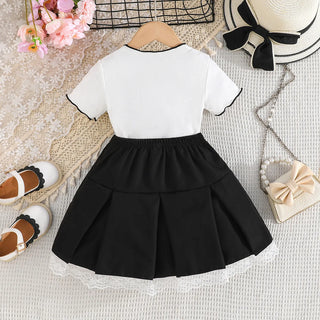 موضة 2025 بنات صيف كاجوال فستان simple line design with أكمام قصيرة توب and solid color lace جيب