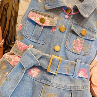 موضة 2025 بنات' صيف بدون أكمام دينم print فستان odm supply button decoration for children