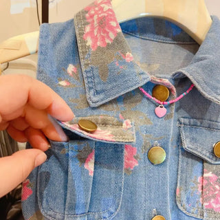 موضة 2025 بنات' صيف بدون أكمام دينم print فستان odm supply button decoration for children