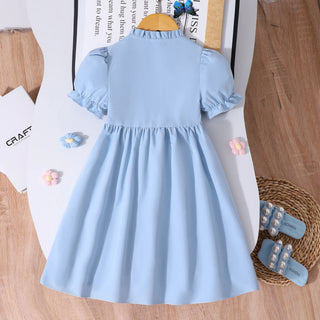 موضة 2025 أطفال clothes wholesale high quality solid color أكمام قصيرة sunflower shirt فستان