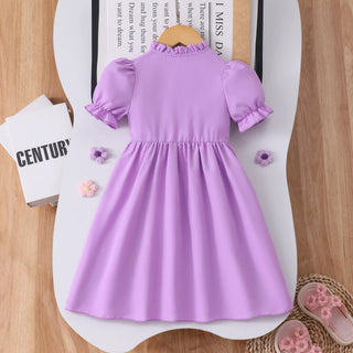 موضة 2025 أطفال clothes wholesale high quality solid color أكمام قصيرة sunflower shirt فستان
