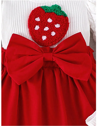 موضة 2025 little بنات clothing طقم أكمام طويلة strawberry patch crawling توب bow جيب socks baby clothes