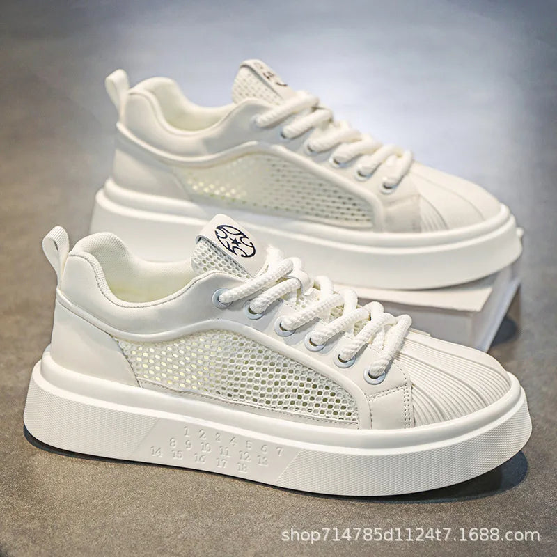 حذاء رياضي رجالي - أبيض – جلد صناعي، تهوية مريحة