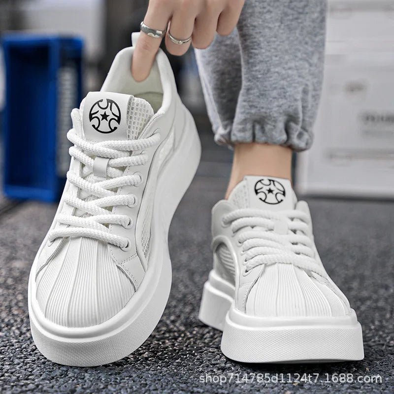 حذاء رياضي رجالي - أبيض – جلد صناعي، تهوية مريحة