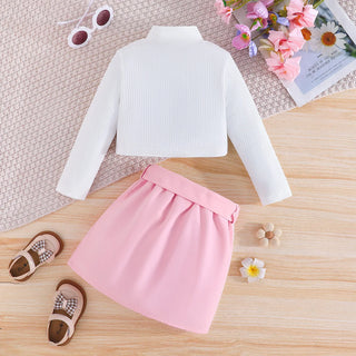 موضة 2025 جديد خريف/شتاء small high collar sticker small flower أكمام طويلة توب bow splicing half جيب طقم