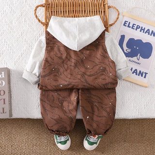 موضة 2025 جديد أولاد' korean water pattern waistcoat أكمام طويلة three-piece cotton كاجوال خريف بدلة with cool wind