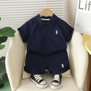 موضة 2025 جديد أولاد صيف بدلة foreign ستايل cotton printed child sets with solid lapel أكمام قصيرة خفيف clothing for أطفال