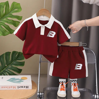 موضة 2025 جديد أولاد صيف two-piece كاجوال بدلة cotton أكمام قصيرة polo shirt and shorts with printed pattern for children