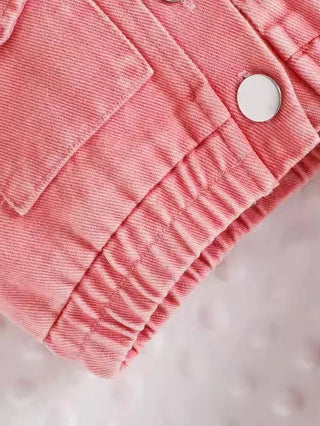 موضة 2025 جديد fashion 3pcs بنات clothing طقم أكمام قصيرة دينم jacket coat with قصير جيب outfits
