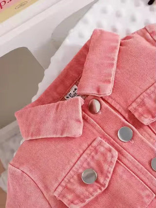 موضة 2025 جديد fashion 3pcs بنات clothing طقم أكمام قصيرة دينم jacket coat with قصير جيب outfits