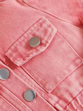 موضة 2025 جديد fashion 3pcs بنات clothing طقم أكمام قصيرة دينم jacket coat with قصير جيب outfits